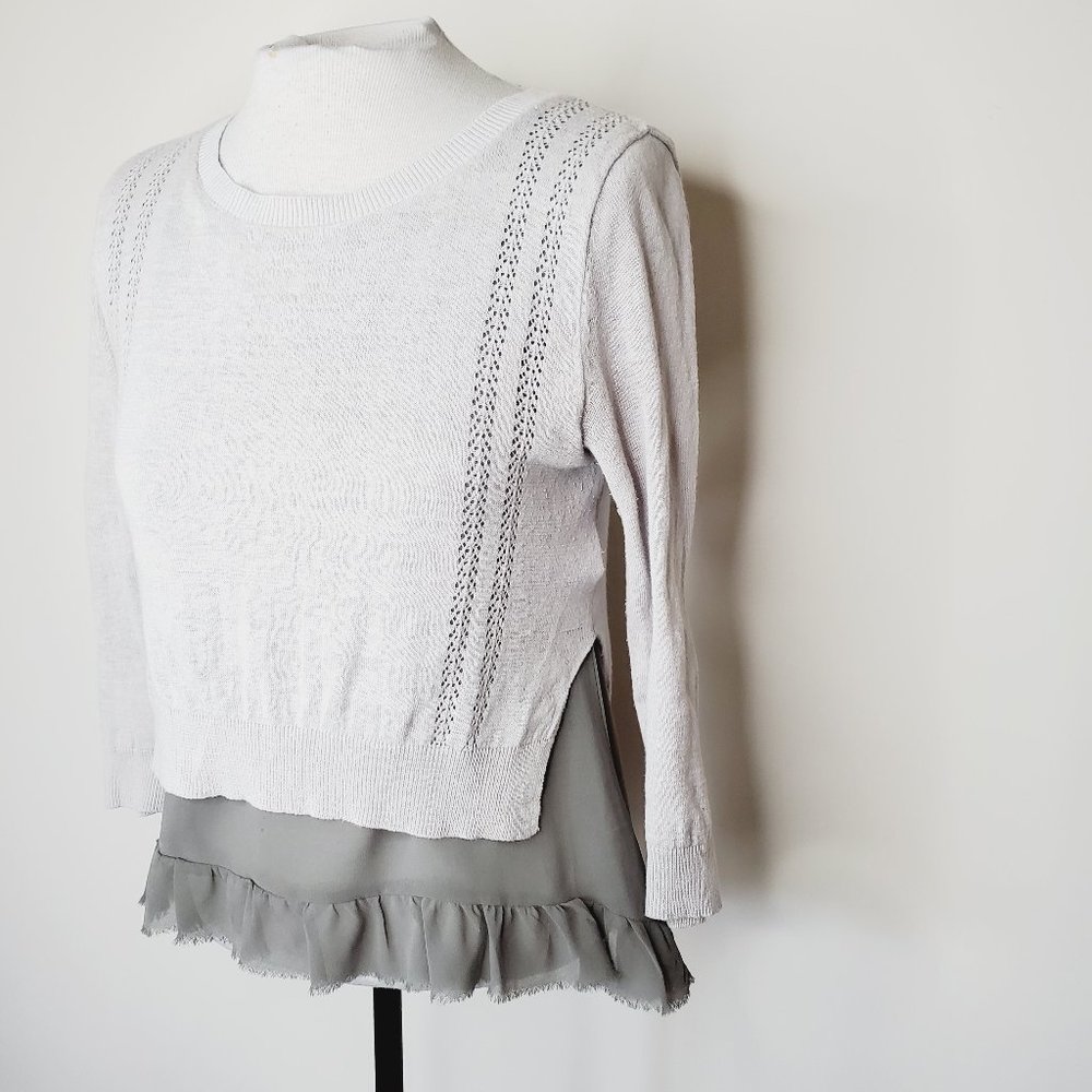 ANTHRO YELLOW BIRD Layered Ruffle Linen Sweater - Picture 4 of 9